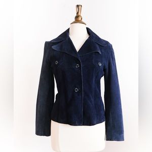Vintage 1970’s Blue Suede Leather Jacket • S